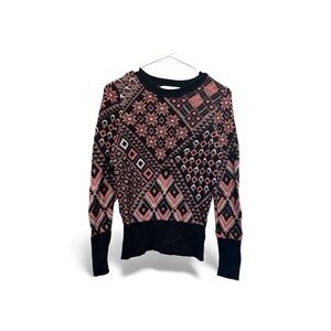 Charlie & Robin Black and Orange Women's Geometric Sweater Small